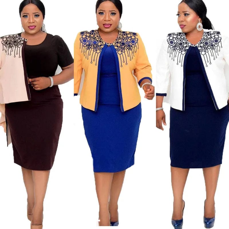 Plus size elegant suit women lady office church skirt and coat suits for ladies formal