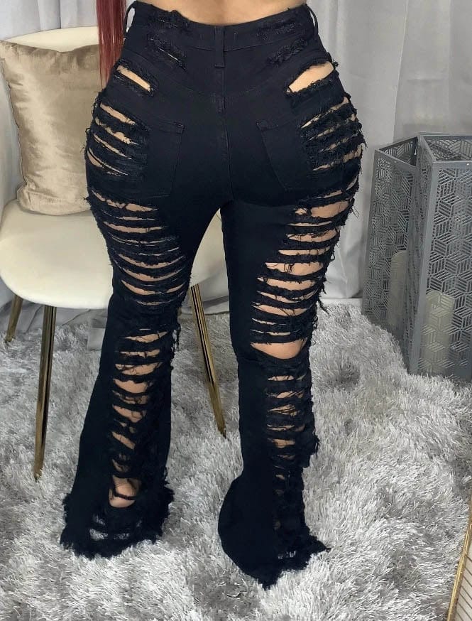 plus size fashion flare trend bell bottom distressed denim ripped jean women