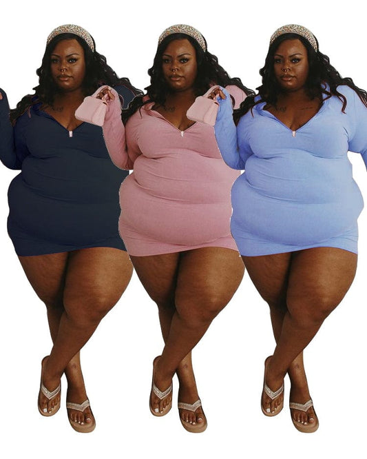 Plus Size High Quality Plus Size Sexy Zip Pullover Long Sleeve Dress