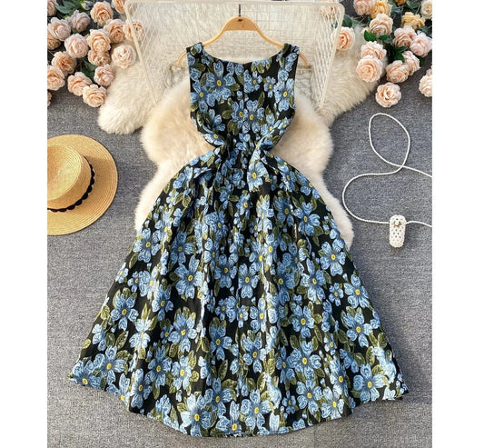 Plus Size High Quality Summer Vintage O-neck Tunic Maxi Dress For Women Sleeveless Empire Floral Lace Dresses Clothes Women