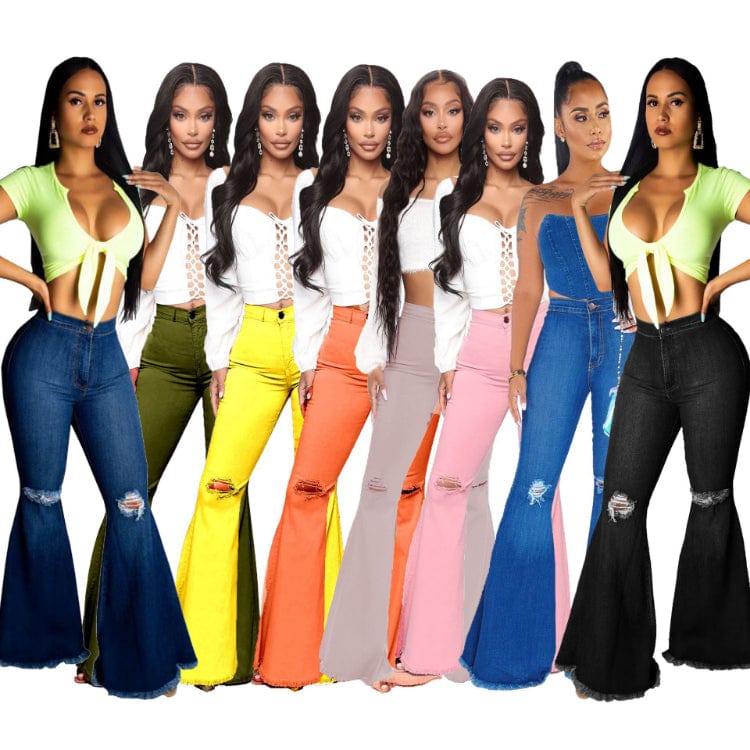 Plus Size Jeans Woman High Waist 2023 New Denim Trousers Water Wash Versatile Women's Denim Flare Pants Lady Bell Bottom Jeans