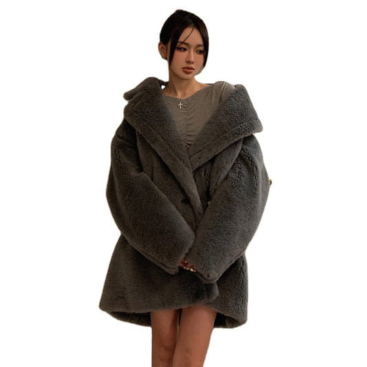 Plus Size Long Lamb Fur Long Jacket Winter Genuine Teddy Bear Fur Coat for Women