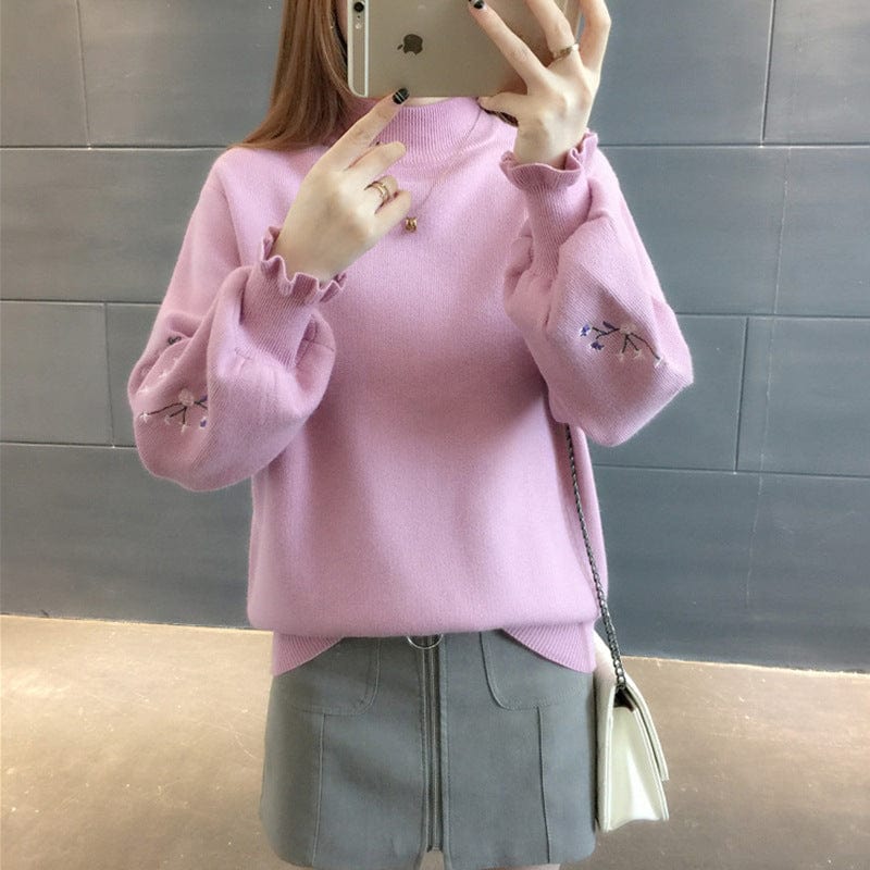 Plus Size / Pink European And American Big Abstract Pattern Loose Bat Sleeve Thick Sweater Cardigan Mid-Length Coat Women