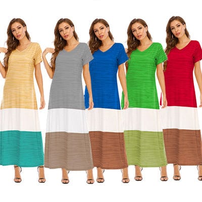 plus size robes in Europe and the United States selling color matching dress short sleeves long dress robes-pour-femme-ob