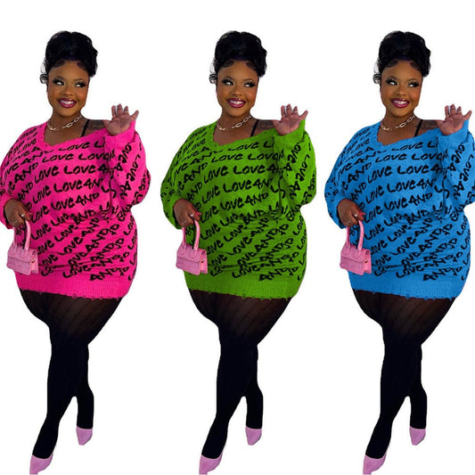 Plus Size Sweaters For Women 5xl Women Clothing 2022 Autumn Winter Fashion Knit Tops Letter V Neck Oversized Pullover Sweater