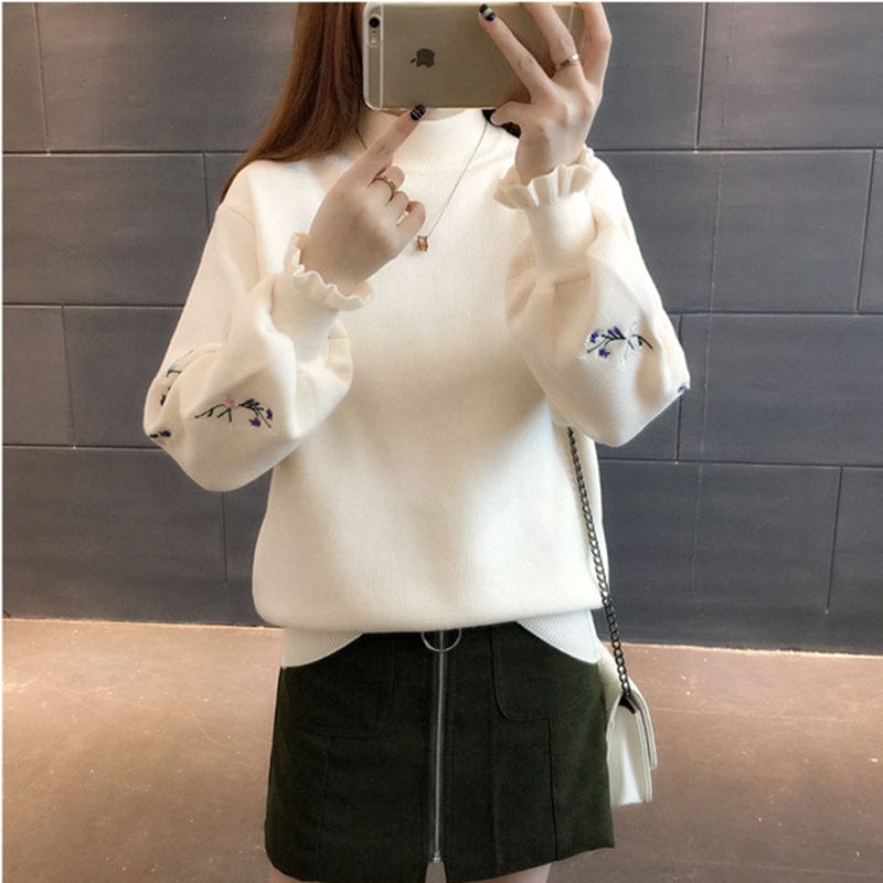 Plus Size / White European And American Big Abstract Pattern Loose Bat Sleeve Thick Sweater Cardigan Mid-Length Coat Women