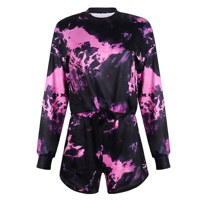 Plus size women clothing two piece set print shorts suit for woman long sleeve crop top and shorts set casual female tracksuit