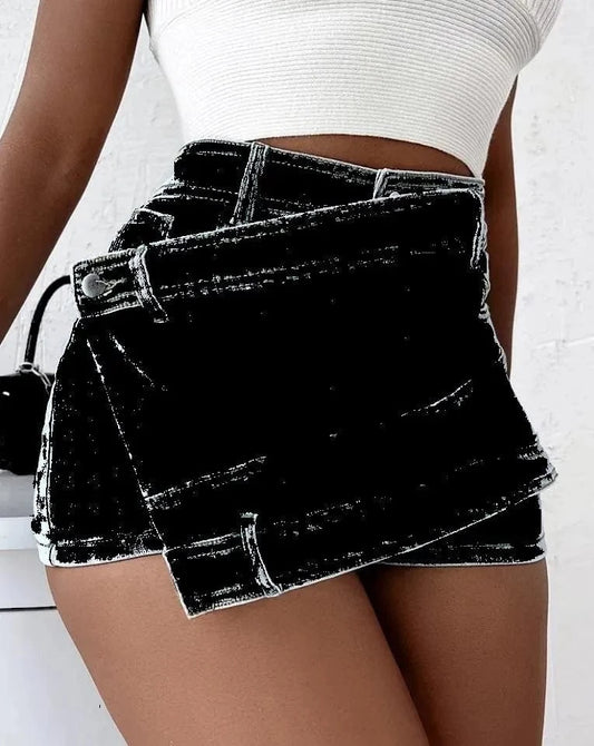 Plus size women's A- line High waist Irregular Wide-leg pants Women's Summer Korean style Slimming Women's Denim shorts
