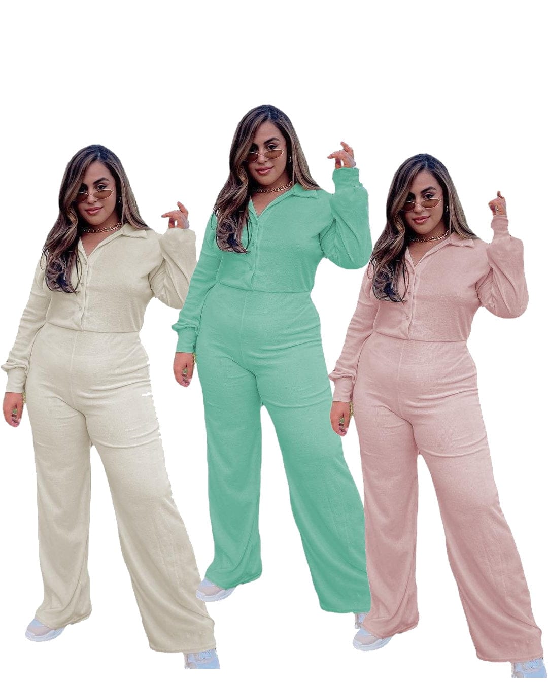 Plus size women's new lapel shirt jumpsuit