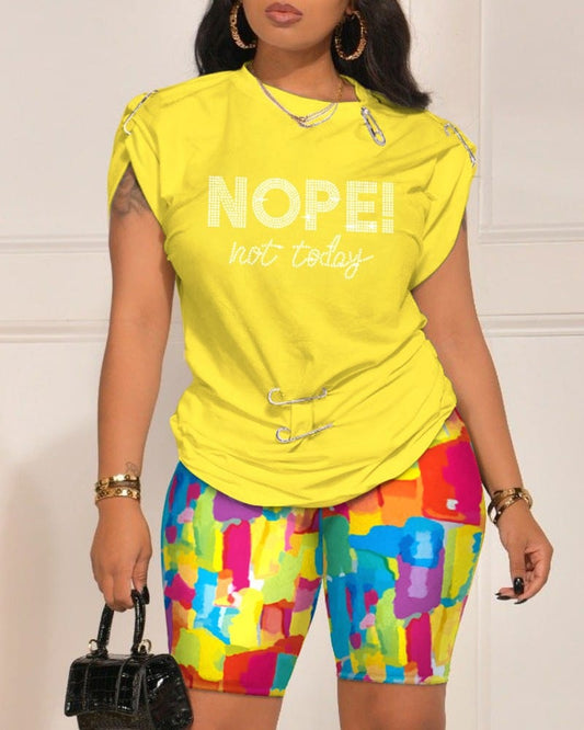 Plus size women's set digital printed blessed t shirts with pin summer camouflage shorts 2 piece set women active wear