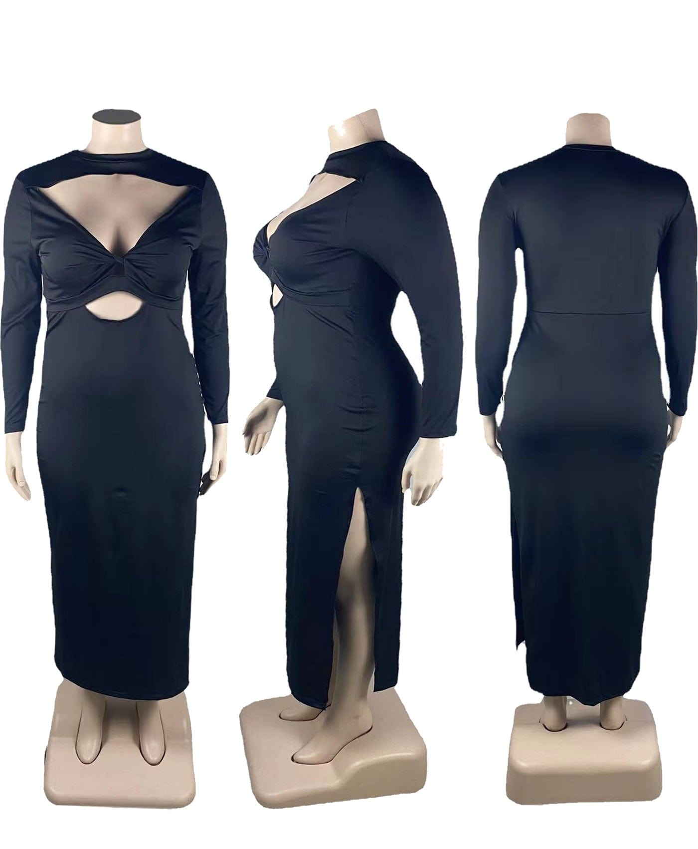 Plus Size Women's Sexy Unique V-Neck Knotted Cross Solid Color Dress
