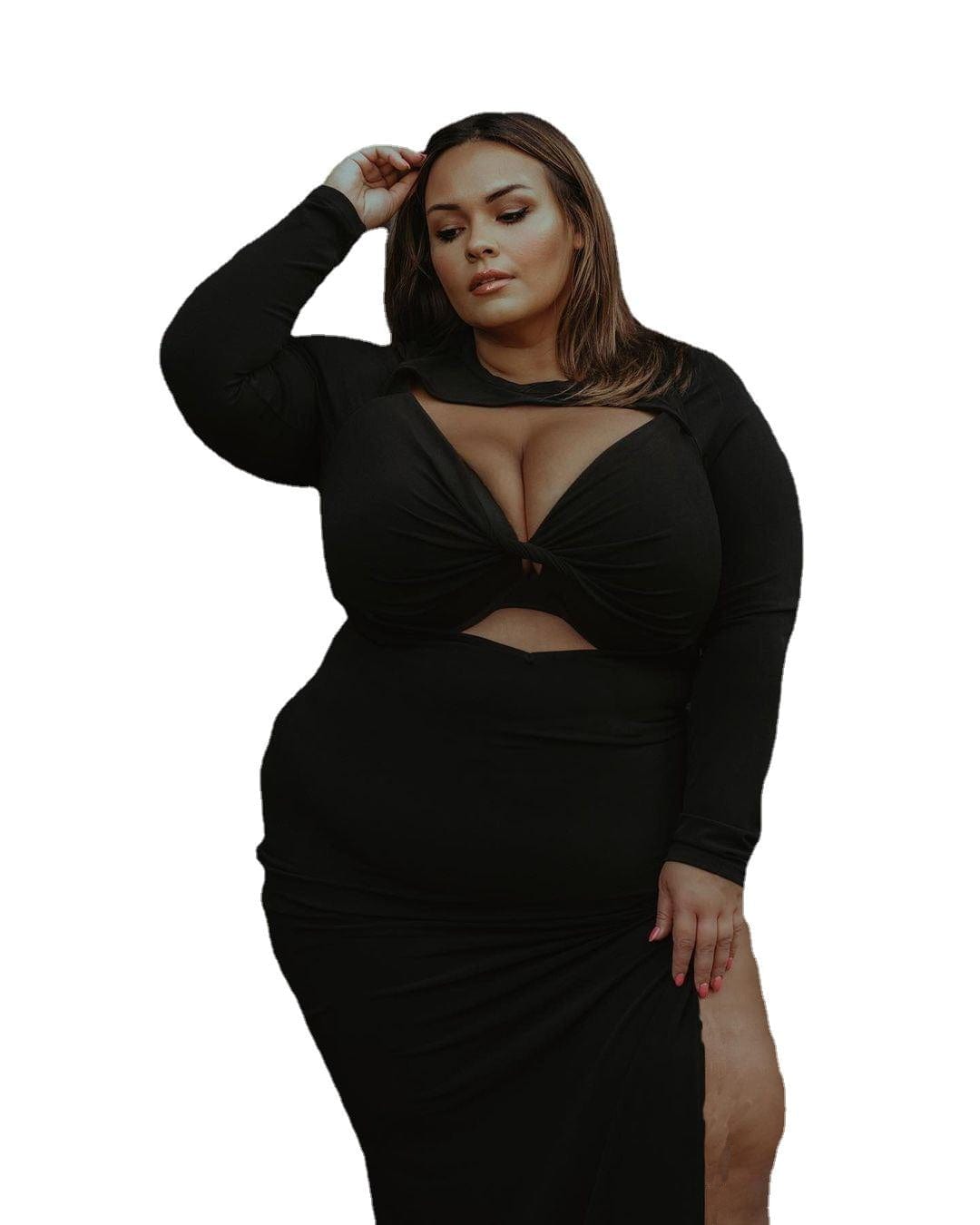 Plus Size Women's Sexy Unique V-Neck Knotted Cross Solid Color Dress