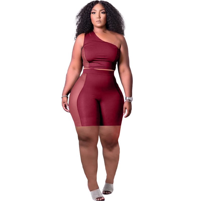 plus size women's trending clothing summer 2023 sleeveless one shoulder crop tank top 2 two piece shorts set women for women