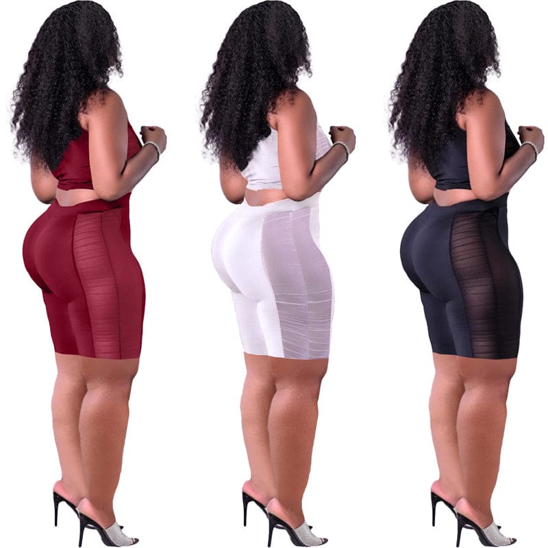 plus size women's trending clothing summer 2023 sleeveless one shoulder crop tank top 2 two piece shorts set women for women