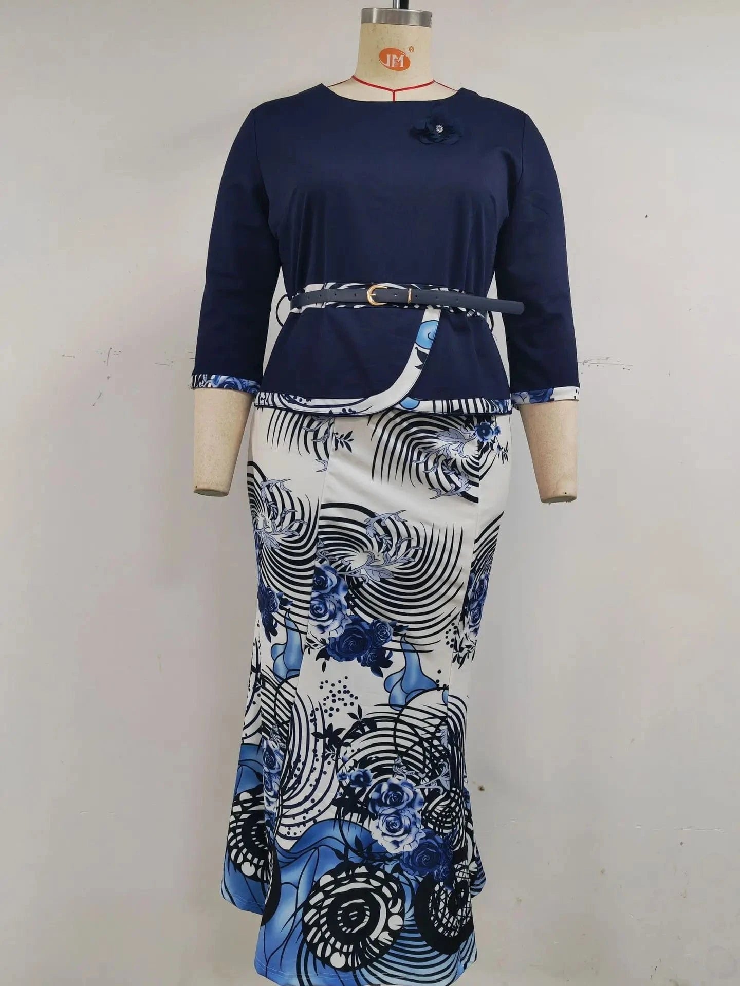Plus Size Women Sets 2XL-6XL African Printed 3 Quarter Sleeve Skirt And Top Set For Women Skirt Set