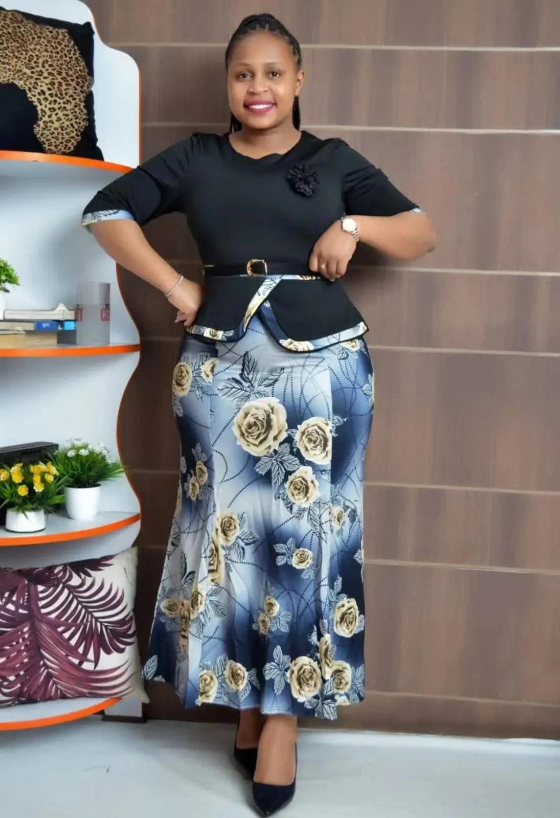Plus Size Women Sets 2XL-6XL African Printed 3 Quarter Sleeve Skirt And Top Set For Women Skirt Set