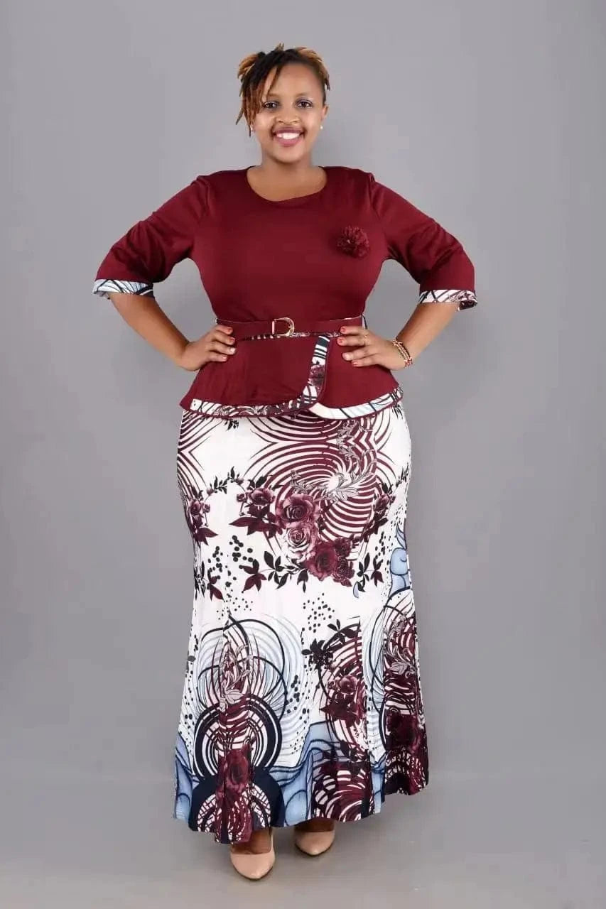 Plus Size Women Sets 2XL-6XL African Printed 3 Quarter Sleeve Skirt And Top Set For Women Skirt Set