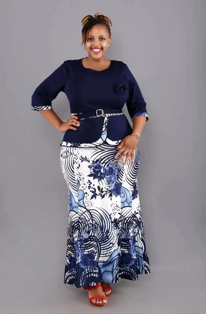 Plus Size Women Sets 2XL-6XL African Printed 3 Quarter Sleeve Skirt And Top Set For Women Skirt Set