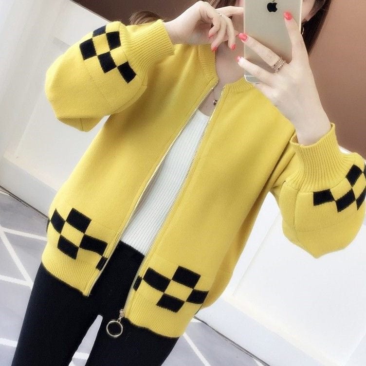 plus size / Yellow New Arrival Fashionable Pink Lady Open Front Elegant Short Cardigan Sweater