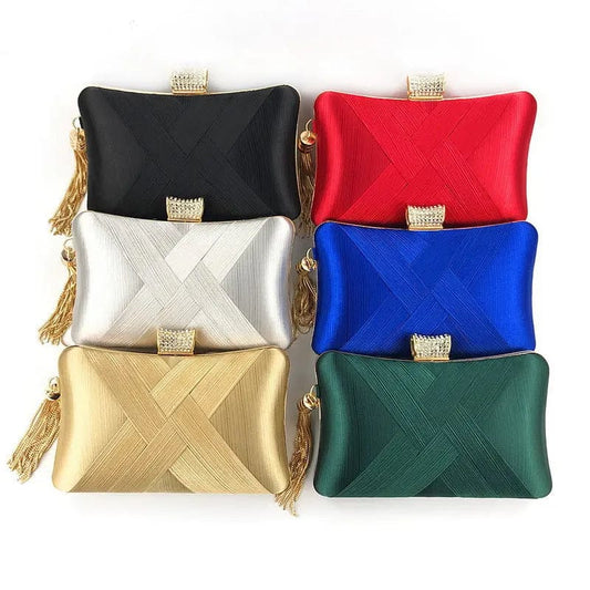 Polyester Silk Women Clutch Bag with Tassel Fashion Wedding Party Bags Ladies Evening Clutch Bag Bridal Handbag