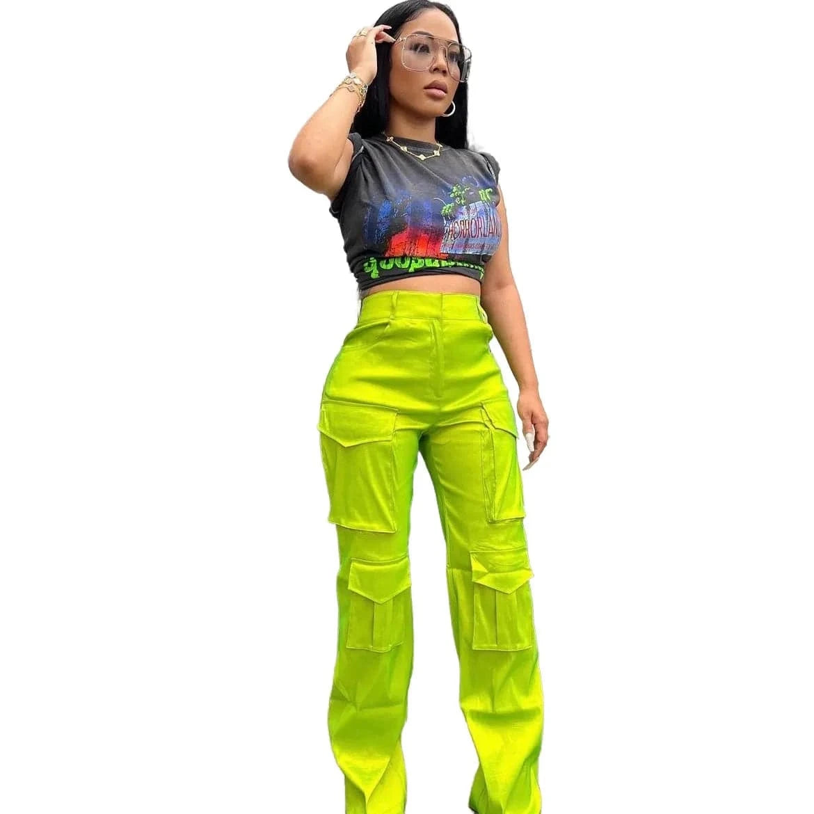 Polyester syed ladies autumn y2k cargo pants multiple pockets trousers