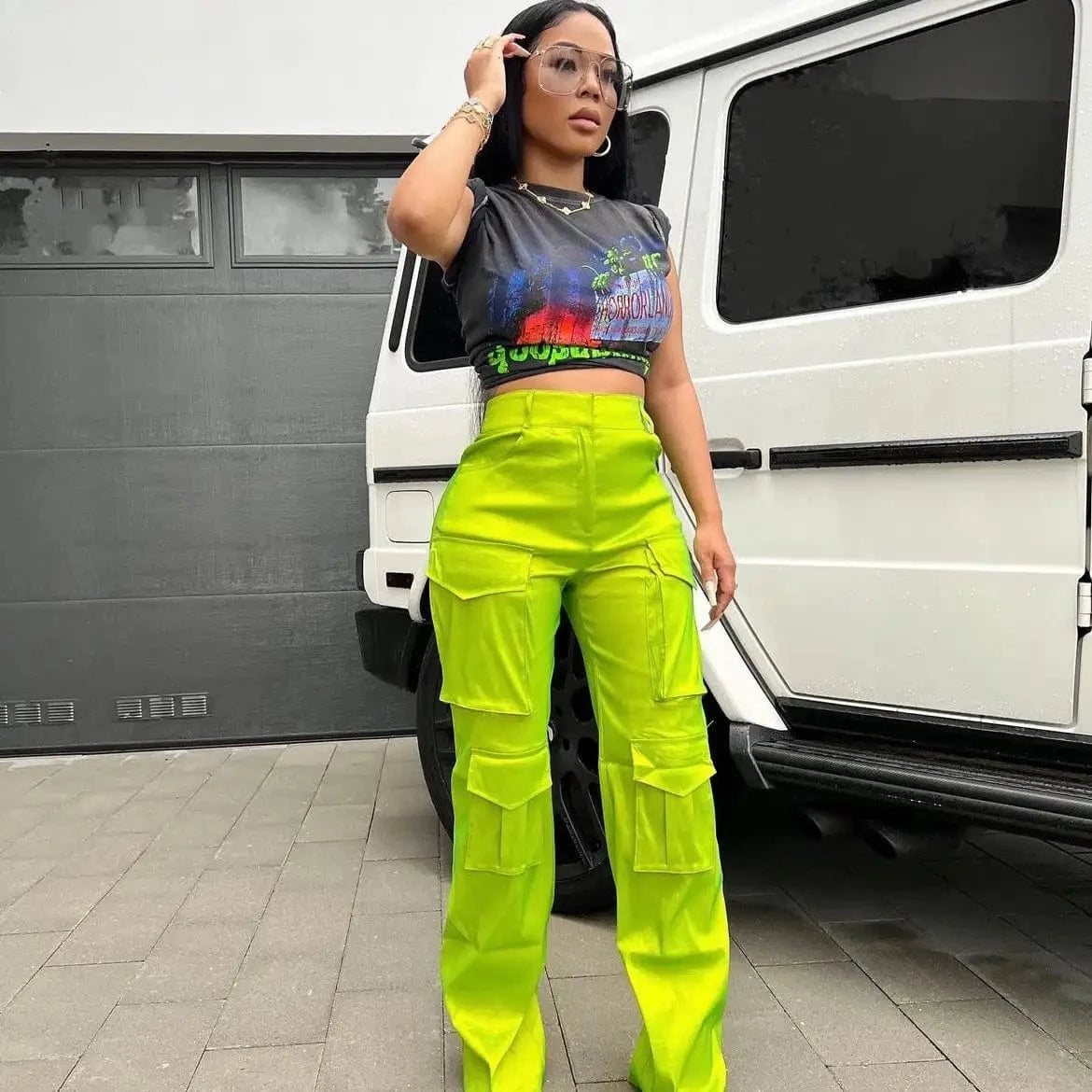 Polyester syed ladies autumn y2k cargo pants multiple pockets trousers