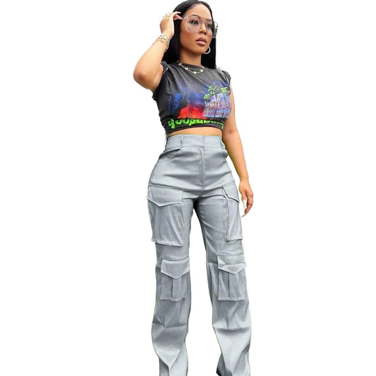 Polyester syed ladies autumn y2k cargo pants multiple pockets trousers