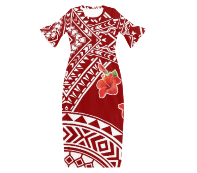 Polynesian Tribal Maxi Dress Samoan Puletasi Plus Size Women's Clothing Hibiscus Island Dress Customized Crewneck Womens Dresses