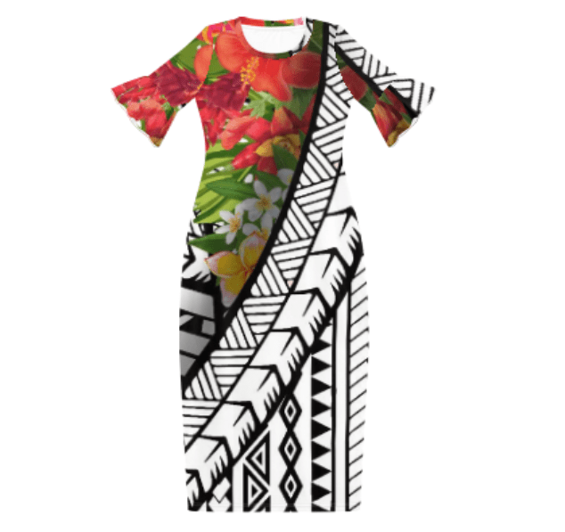 Polynesian Tribal Maxi Dress Samoan Puletasi Plus Size Women's Clothing Hibiscus Island Dress Customized Crewneck Womens Dresses
