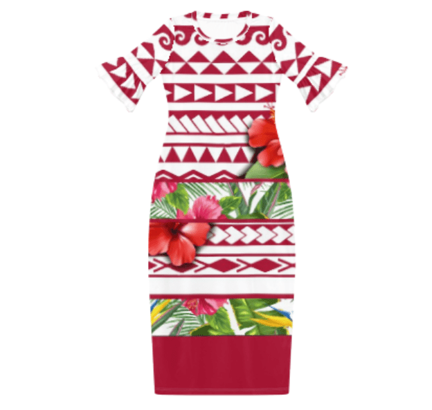 Polynesian Tribal Maxi Dress Samoan Puletasi Plus Size Women's Clothing Hibiscus Island Dress Customized Crewneck Womens Dresses