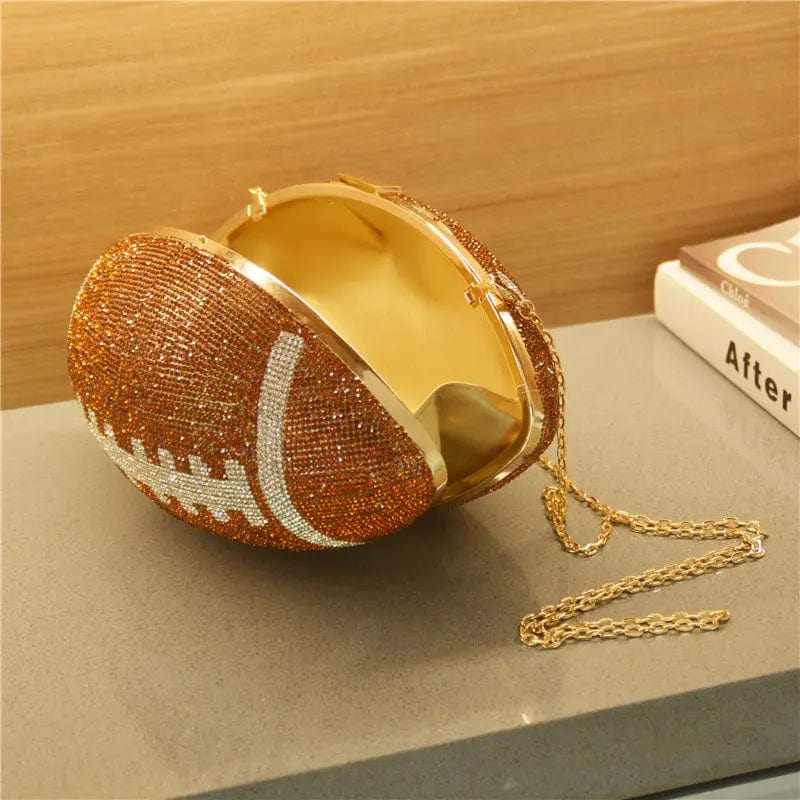 Popular Diamond Football Shaped Crystal Clutch Handbag Shoulder Bag  Unique Personality Ball Rhinestone Purse