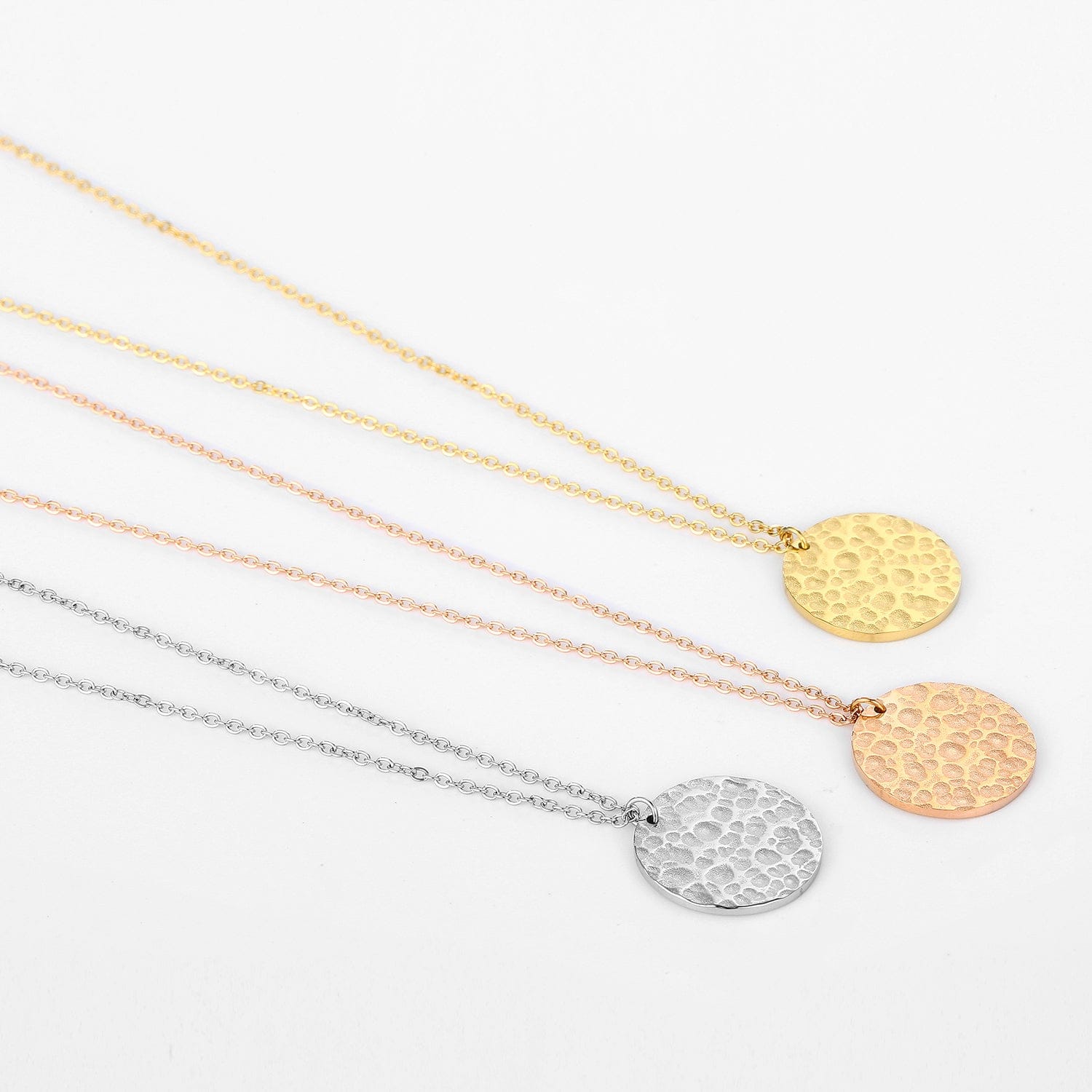 Popular Europe Modern 316L Stainless Steel  Chain Disc Coin Hammer Pattern Women Gold Necklaces Jewelry