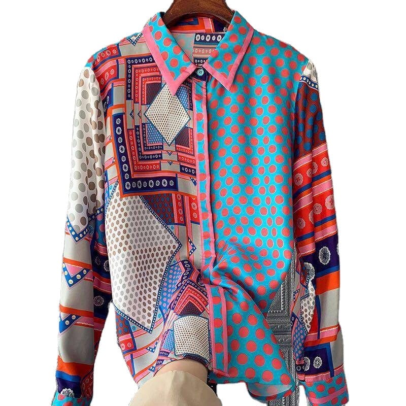 Popular Printed Heavyweight Silk Blouse For Women's Spring 2022 Fashion Multi-match Long-sleeve Silk Blouse For Women