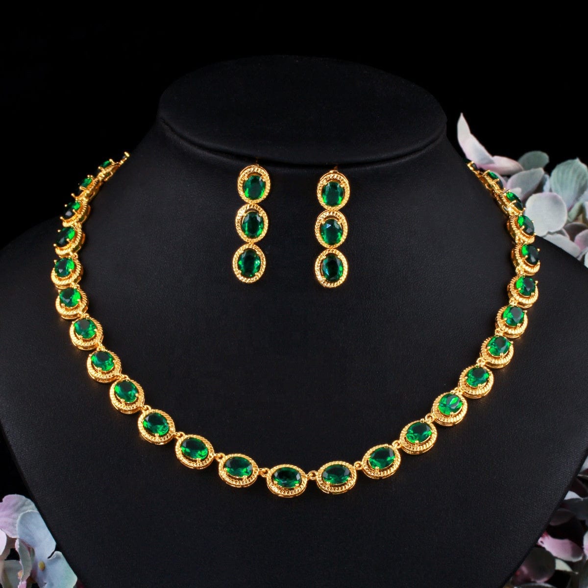 popular stylish  oval cubic zircon necklace earrings jewelry set for women wedding christmas gift