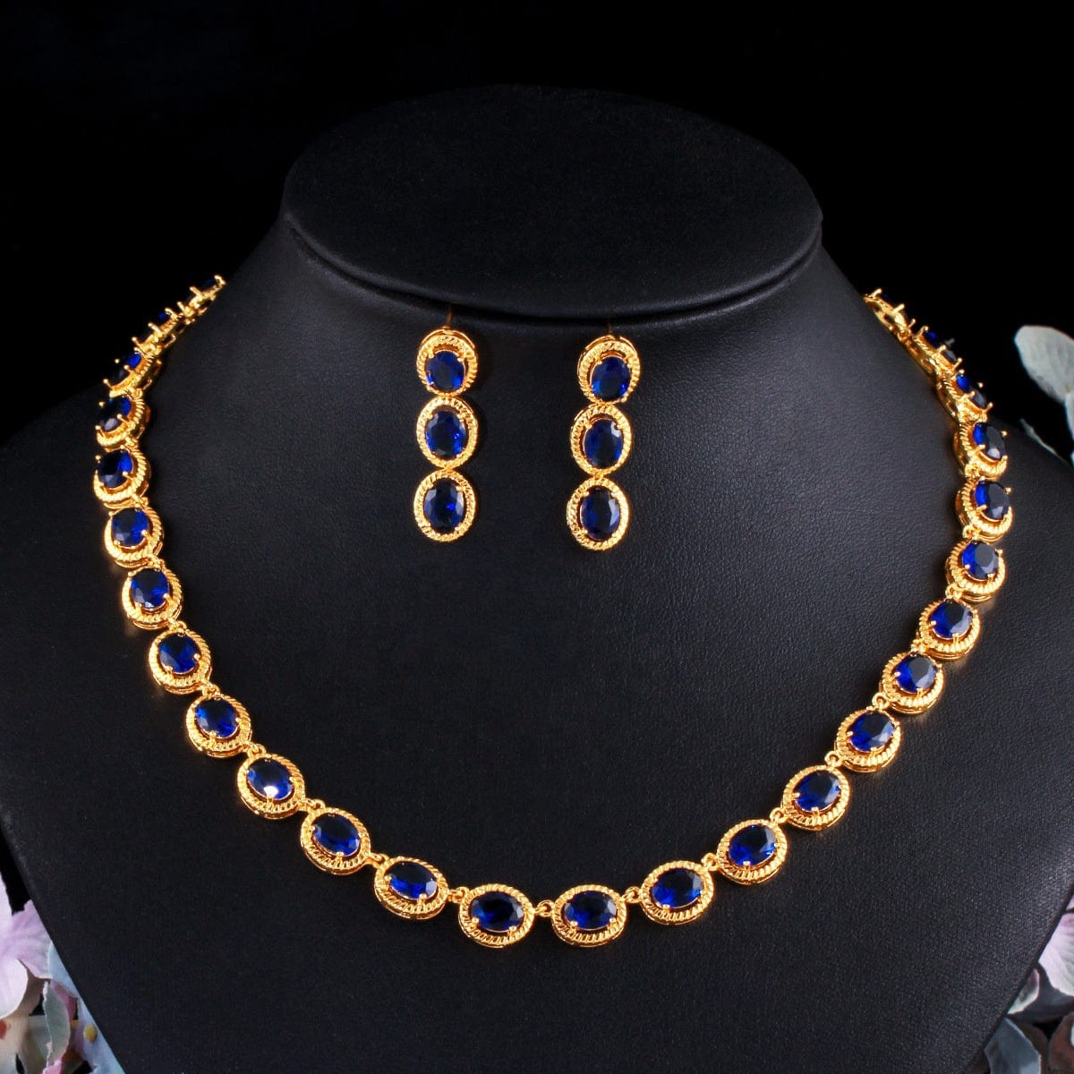 popular stylish  oval cubic zircon necklace earrings jewelry set for women wedding christmas gift
