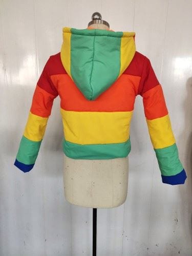 Popular Women Rainbow Print Warm Puffer Jacket Patchwork Winter Bubble Coat Women Parkas Clothes Mantel cappotto vacht frakke