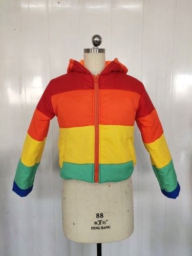 Popular Women Rainbow Print Warm Puffer Jacket Patchwork Winter Bubble Coat Women Parkas Clothes Mantel cappotto vacht frakke