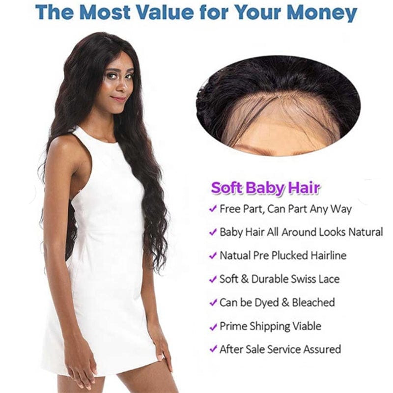 Pre-plucked 13x4 13x6 Lace Front Wigs Body Wave HD Transparent Natural Black Color Brazilian Human Hair wigs for black woman