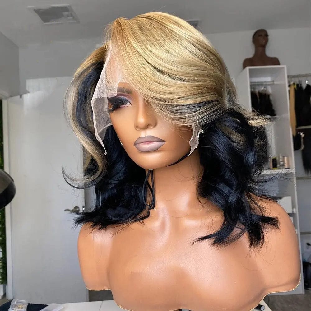 Pre Plucked 1B/27 Color Wavy Wigs Unprocessed Brazilian Hair Full Lace Front Wigs for Black Women
