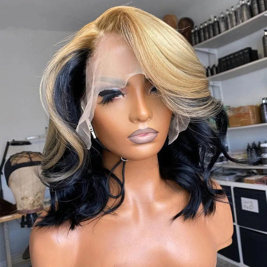 Pre Plucked 1B/27 Color Wavy Wigs Unprocessed Brazilian Hair Full Lace Front Wigs for Black Women