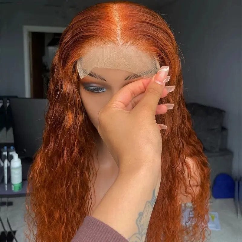 Pre Plucked Ginger Color Deep Curly Wig Bleached Knots Glueless Soft Smooth Virgin Human Hair Lace Front Wigs