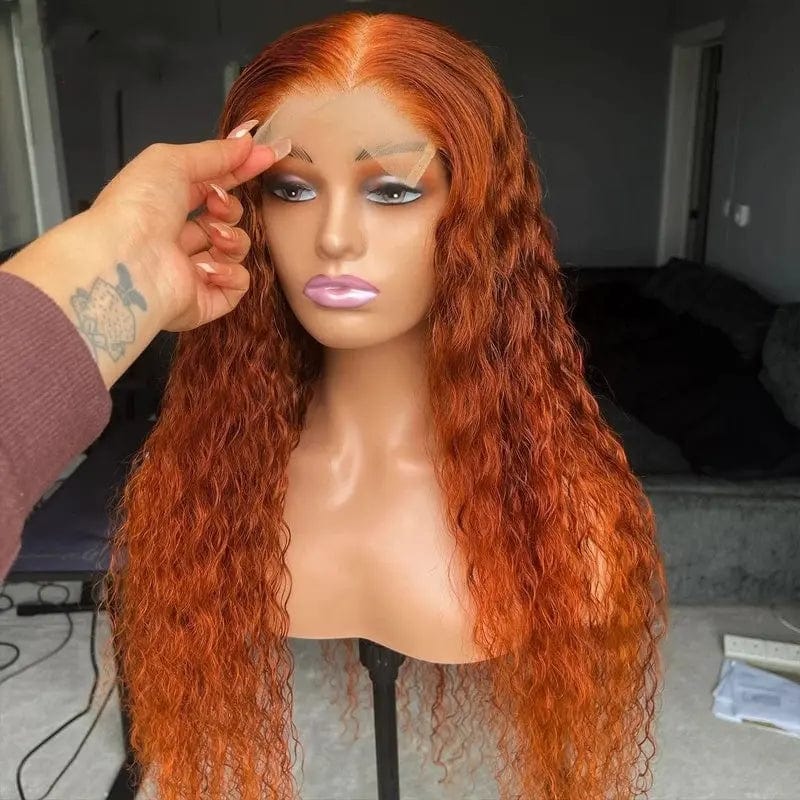 Pre Plucked Ginger Color Deep Curly Wig Bleached Knots Glueless Soft Smooth Virgin Human Hair Lace Front Wigs