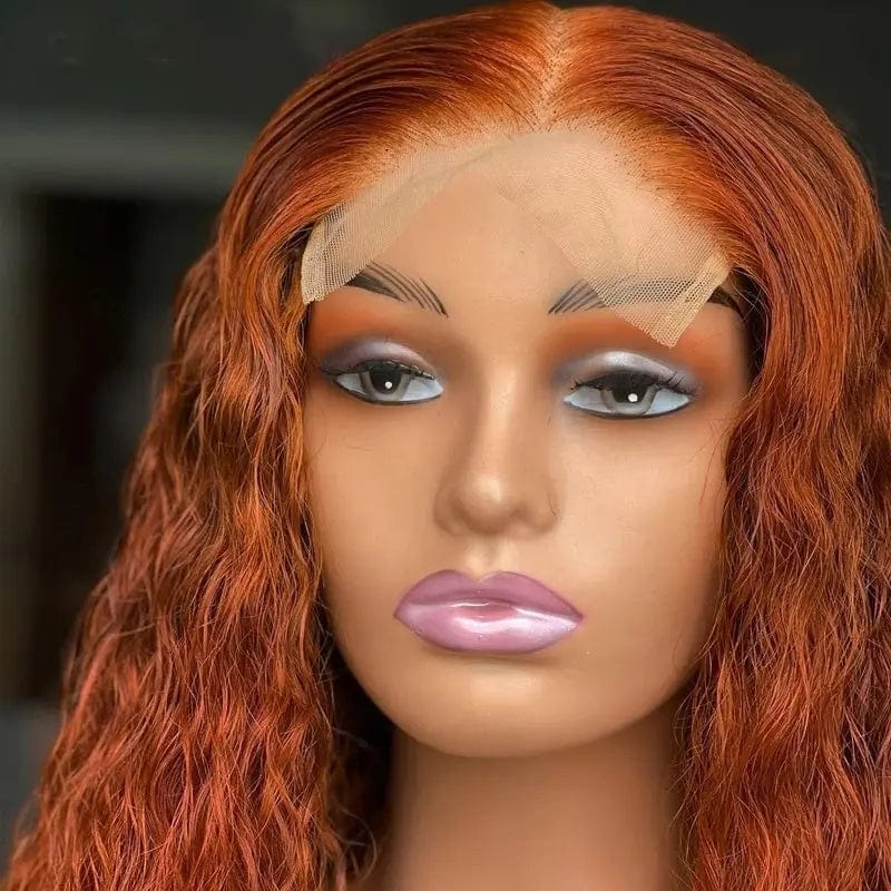 Pre Plucked Ginger Color Deep Curly Wig Bleached Knots Glueless Soft Smooth Virgin Human Hair Lace Front Wigs