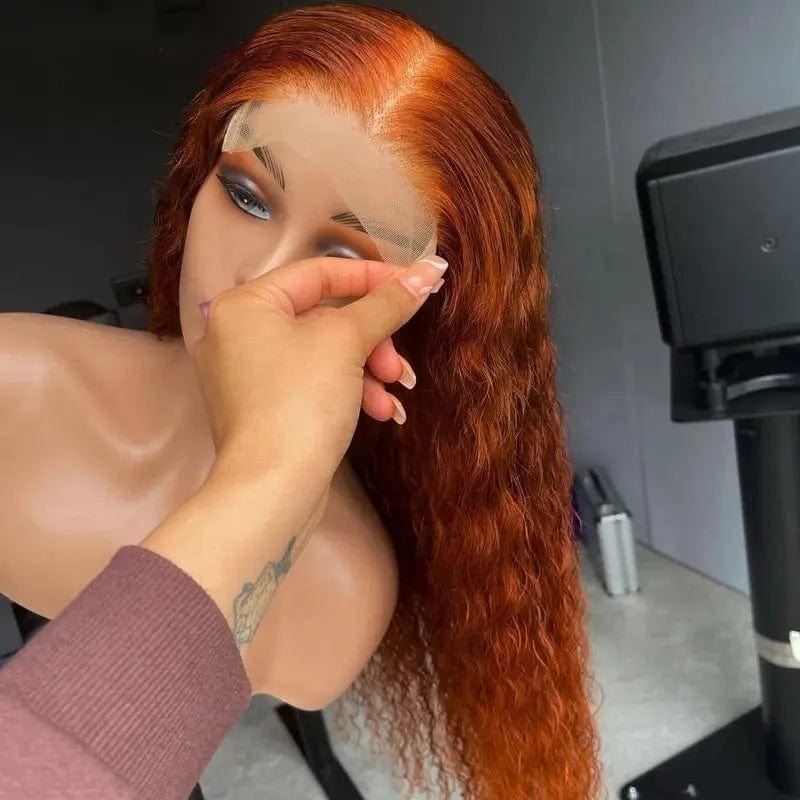Pre Plucked Ginger Color Deep Curly Wig Bleached Knots Glueless Soft Smooth Virgin Human Hair Lace Front Wigs