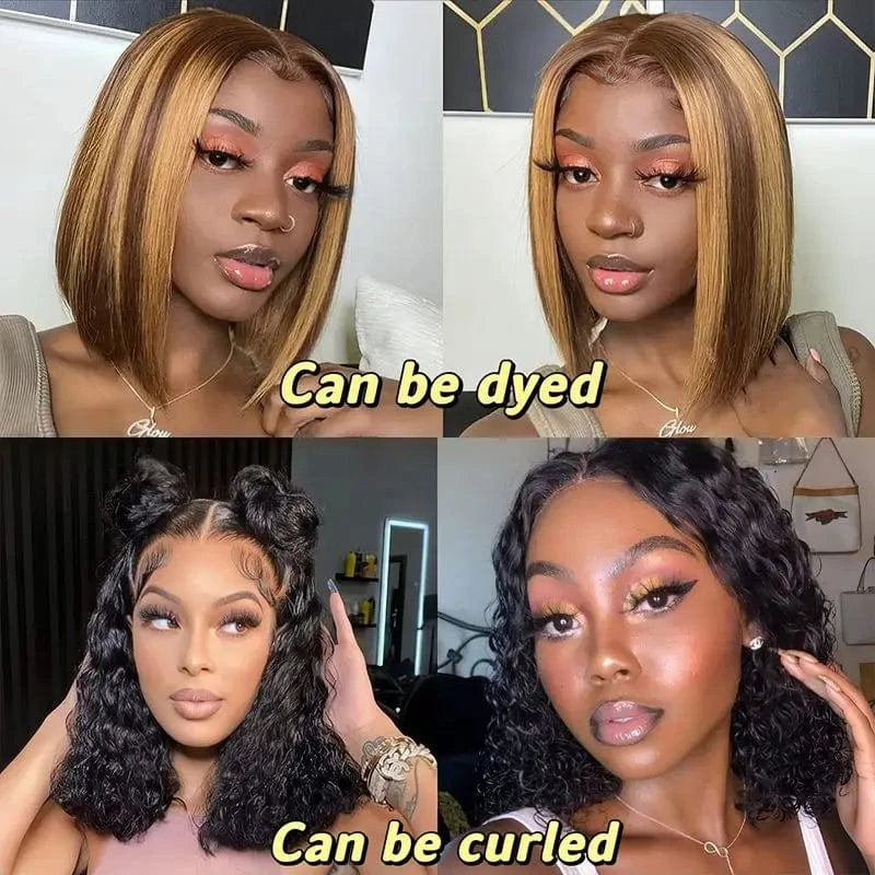 Pre Plucked Gluless Short Bob Wigs Peruvian Hair,1B# Straight 13X4 Lace Front Bob Wig, 4X4 5X5 Lace Closure BOb Wig