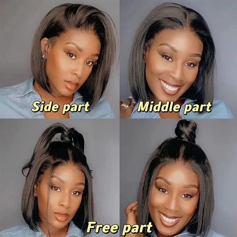 Pre Plucked Gluless Short Bob Wigs Peruvian Hair,1B# Straight 13X4 Lace Front Bob Wig, 4X4 5X5 Lace Closure BOb Wig