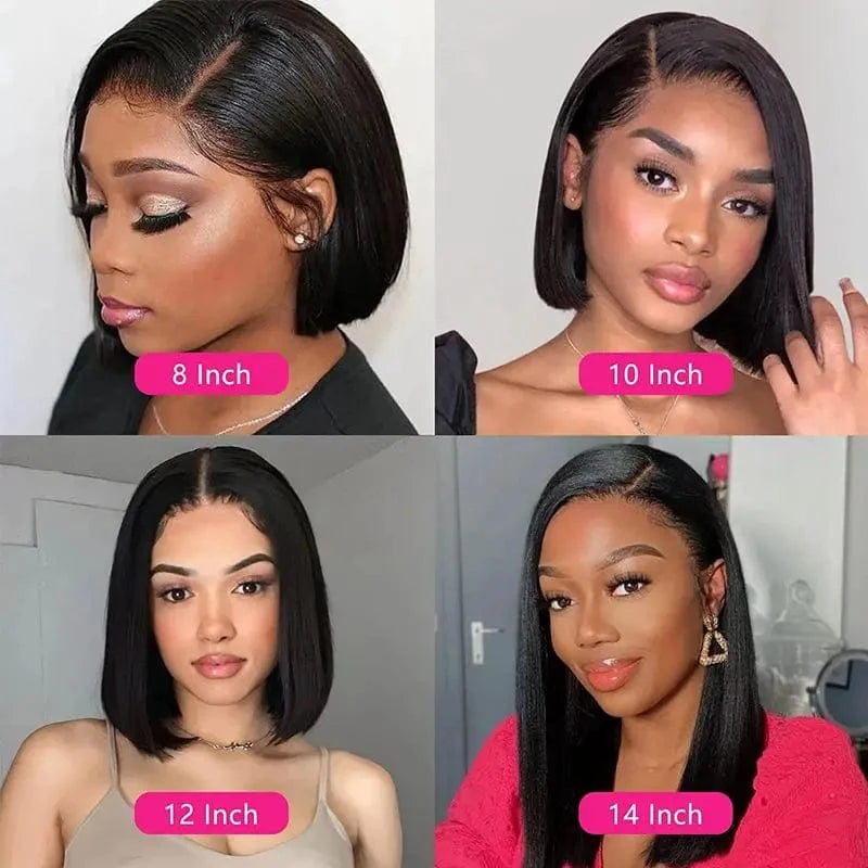 Pre Plucked Gluless Short Bob Wigs Peruvian Hair,1B# Straight 13X4 Lace Front Bob Wig, 4X4 5X5 Lace Closure BOb Wig