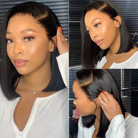 Pre Plucked Gluless Short Bob Wigs Peruvian Hair,1B# Straight 13X4 Lace Front Bob Wig, 4X4 5X5 Lace Closure BOb Wig