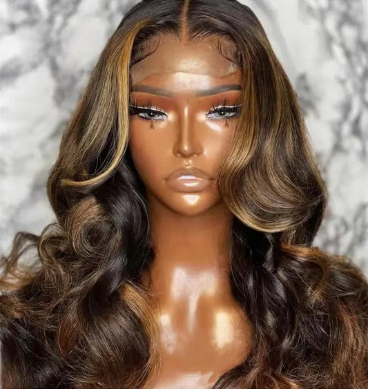 Pre Plucked Highlight Brown Color Loose Wave Burmese Raw Hair Lace Closure Wigs for Black Women