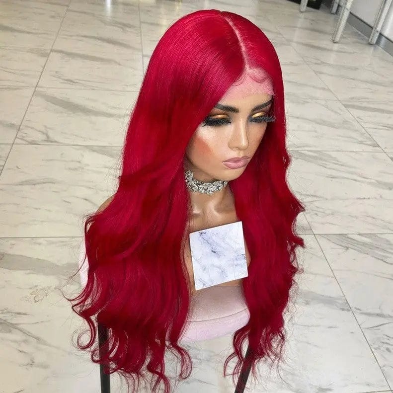 Pre Plucked Ocean Wave Bright Red Color Wig Allure Romance Cuticle Aligned Brazilian Hair Lace Front Wigs
